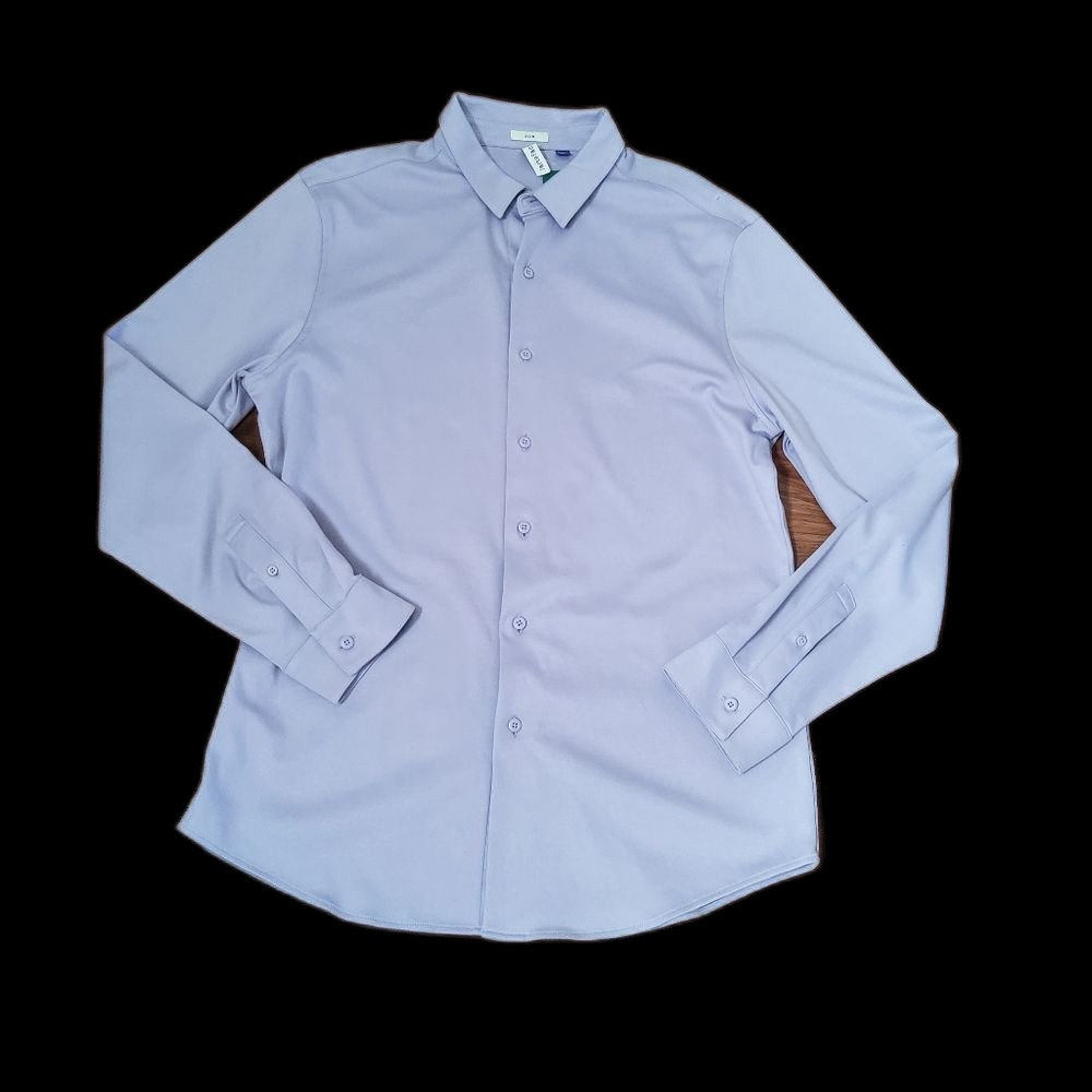 Artefact Damian Elevated Knoven Slim Button Long Sleeve Collared Shirt L Purple